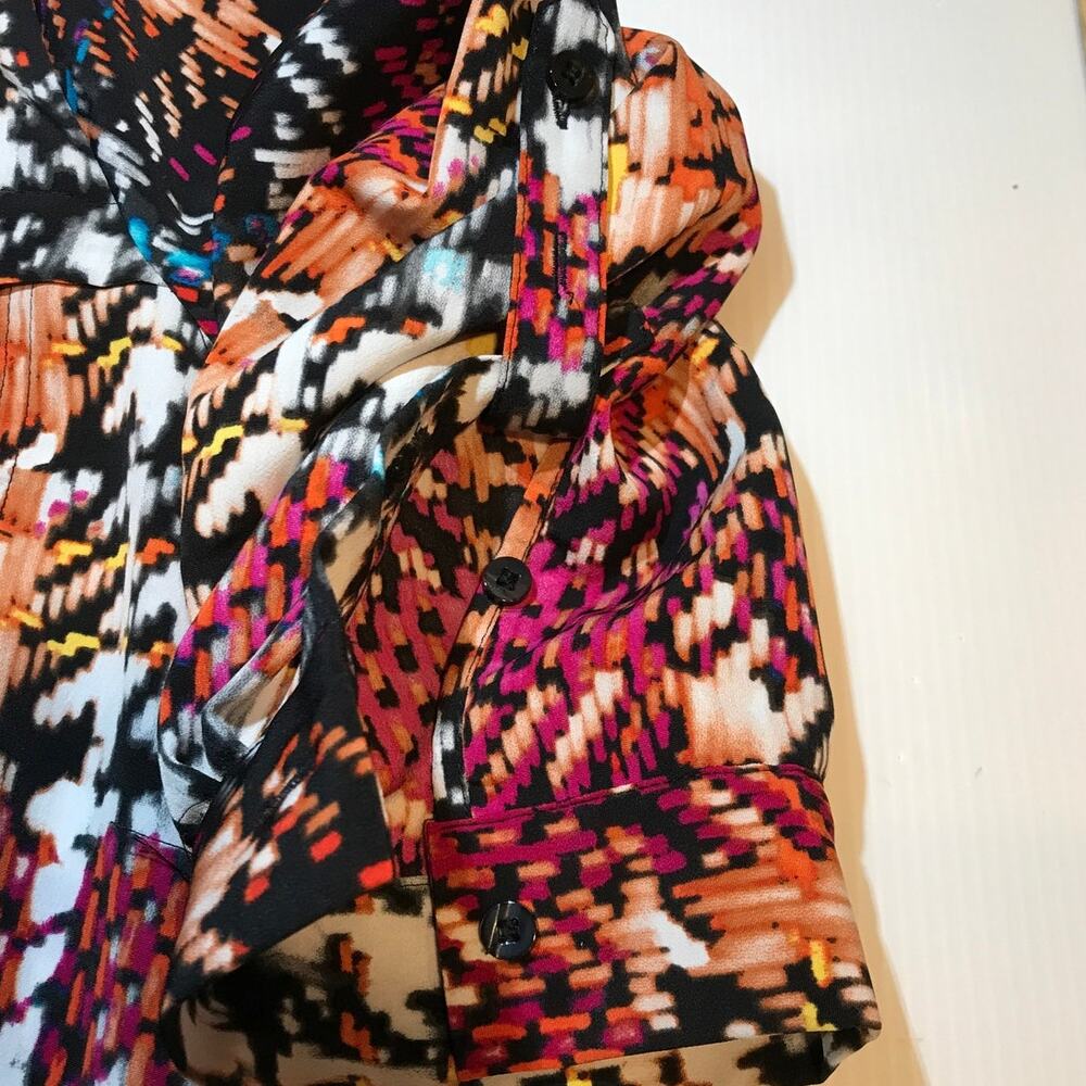 Attention Geometric V-neck Adjustable Sleeves Belted Midi Dress L - Picture 6 of 9
